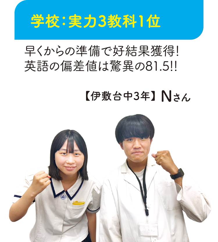 学校:実力3教科1位【伊敷台中3年】Nさん