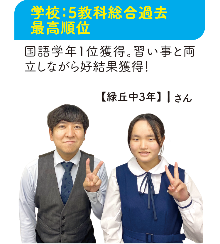 学校:5教科総合過去最高順位【緑丘中3年】Iさん