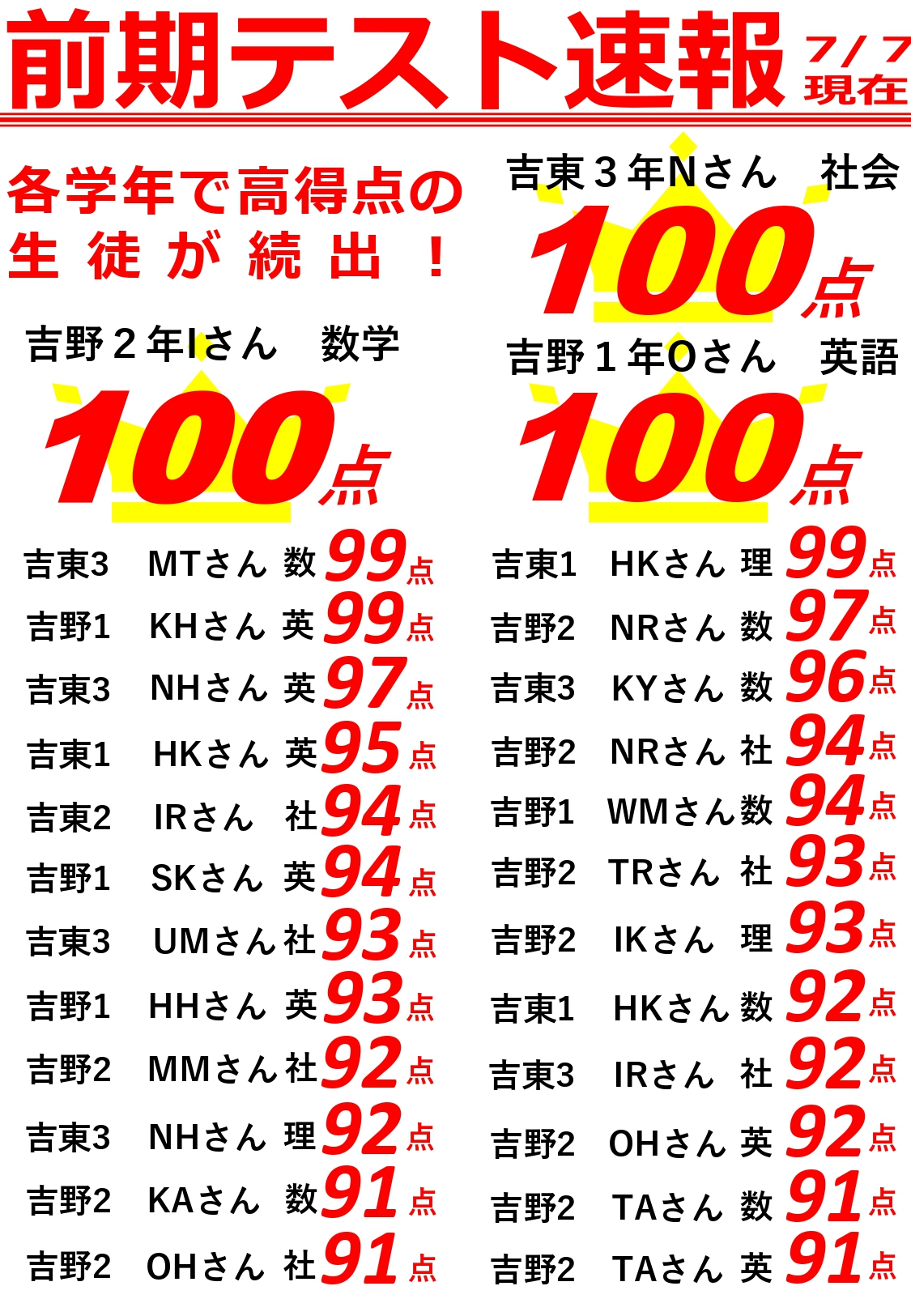 進学塾MUGEN　吉野校　前期テスト